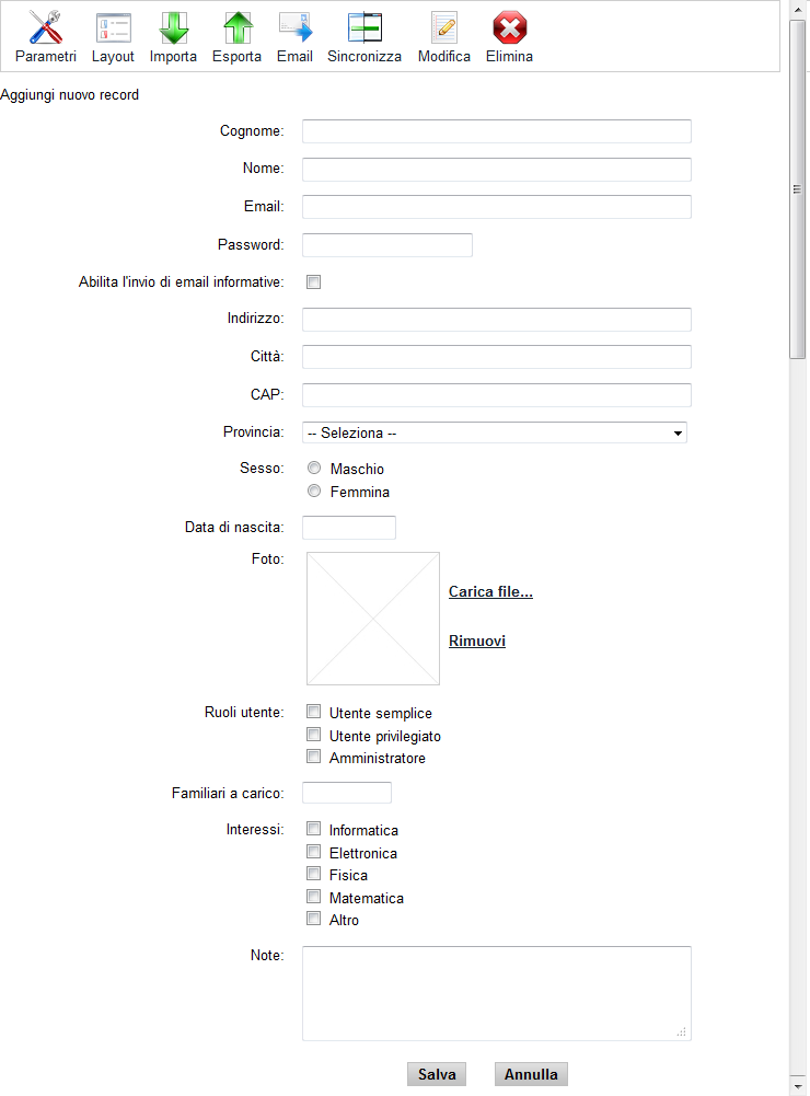 Crea Sito Web, miglior CMS, Tabelle Utente tipologie campo
